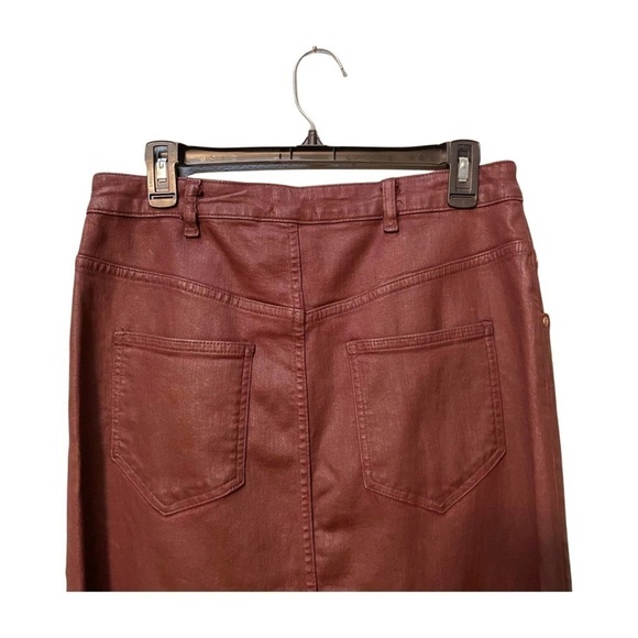 NWT Anthropology Burgundy Madi Front Slit Coated Denim Skirt Size 14 - Picture 8 of 14